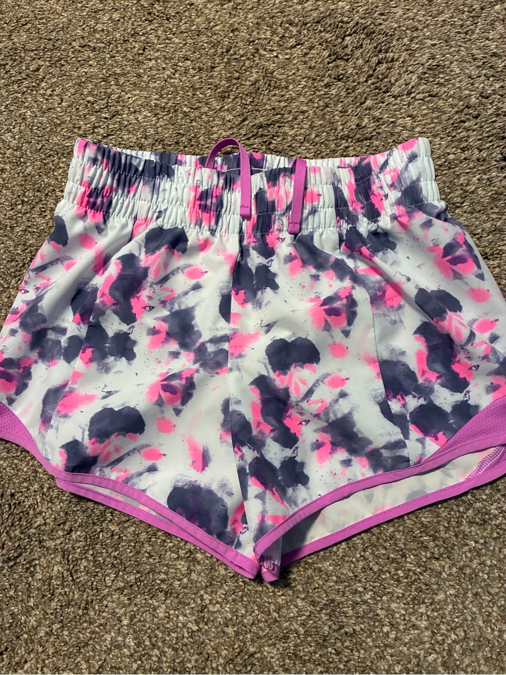 Athletic Tie-Dye Print Running Shorts in White, Pink & Navy
